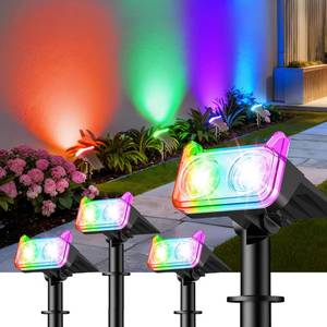 lot 19238 image: Four Pack WdtPro Solar Color Changing Spot Lights, 8 Lighting Modes Solar Lights Outdoor Waterproof, Multicolor RGB Outdoor Lights, 7 Colors Auto Cycling Landscape Spolights for Yard Garden Decoration, 4 Pack - Retail $22