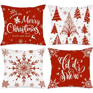 lot 19241 image: Lanpn Christmas Throw Pillow Covers 20x20 Set of 4, Merry Christmas Winter Xmas Snowflake Decorative Holiday Cushion Pillow Cases 20 x 20 for Outdoor Indoor Farmhouse Home Room Couch Decor (Red) - Retail $17