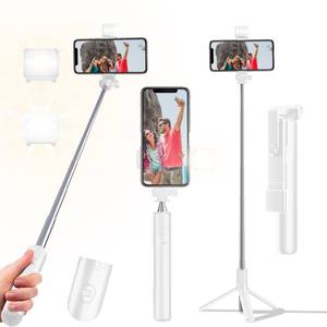 lot 19249 image: Selfie Stick Tripod, 40 in Retractable Tripod for iPhone with Wireless Remote Control & Light, Portable Phone tripods for Photograph, Live Streaming, Video Recording, Compatible with All Cellphones - Retail $9