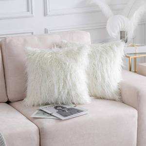 lot 19266 image: Home Brilliant Pillow Covers 20x20 Mongolian Faux Fur Throw Pillow Covers Decorative Cushion Pillow Cases for Couch, 50cm, Set of 2, White - Retail $24