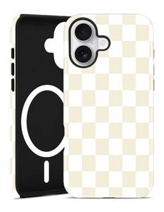 lot 19269 image: Jusy Compatible with MagSafe Checkerboard Case for iPhone 17, Cute Aesthetic Checkered Magnetic Phone Case, Soft TPU and Hard PC Protective Phone Cover for Women Girls��Matte�� - Beige - Retail $17