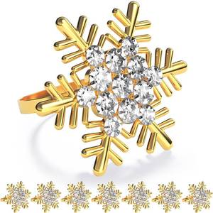 lot 19270 image: ZeeDix Christmas Gold Snowflake Napkin Rings Set of 8, Napkins Ring for Dinning Table - Rustic Dinner Tables Decoration for Wedding Receptions Christmas Thanksgiving Holiday Party Dinner Parties - Retail $13