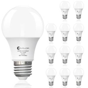 lot 3 image: evelor A19 LED Light Bulbs,60 Watt Equivalent Daylight 5000K with E26 Base,Efficient 9W,800 Lumens Non-Dimmable LED Bulbs,15000 Hours, Ideal for Bedroom Living Room, 12-Packs - Retail $14