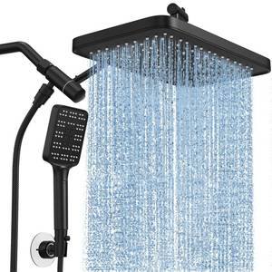 lot 11 image: Rain Shower Head with Handheld Spray Combo Set, Adjustable 12 Rainfall Dual Shower Head, Double&Tandem Shower Head, Waterfall Showerhead Bathroom -Matte Black - Retail $70