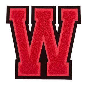 lot 25 image: 2Pcs 5.0 Red Chenille Letter Patches, Iron On Embroidered Alphabet Patches for Clothing, Jeans, Jackets, Backpacks, Hats- Varsity Letters with Black Border (Letter W) - Retail $10