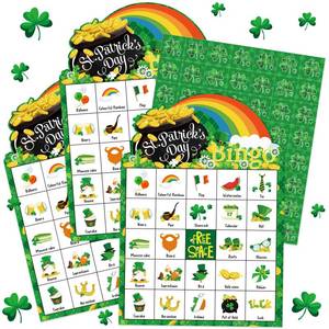 lot 36 image: Liliful 39 Pcs St Patricks Day Bingo Games for Adult Boy Girl 28 Players St Patricks Bingo Cards Shamrock Party Games for Teens Classroom Family Activities Saint Patricks Day Party Favors Supplies - Retail $12