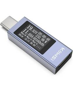 lot 19293 image: YOJOCK USB C Tester Power Meter 4-30V 0-12A Digital Multimeter, Type C Voltage and Current Tester Meter, Power Bank Capacity, Working Time Ammeter Voltmeter USB Cable Charger Detector - Retail $14