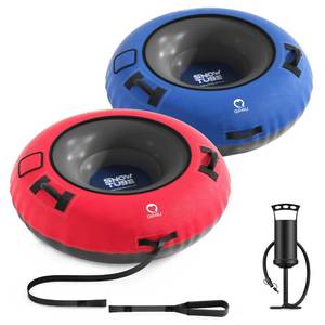 lot 19296 image: QPAU Snow Tube with Premium Canvas Cover 2 Pack for Kids and Adults, 48 Inflatable Heavy Duty Snow Tube Made by Thickened Bottom, Sled Winter Outdoor Fun Toys for Children Boys Girls (Blue & Red) - Retail $110