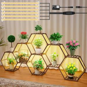 lot 19297 image: Dreyoo Plant Stand with Grow Lights, Hexagonal Wood Plant Stand Indoor with Full Spectrum Grow Lamp, Corner Plant Stand for Indoor and Outdoor DIY Flowers Stand for Living Room Balcony Patio (11 Tier