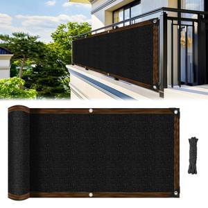 lot 19300 image: Fence Privacy Screen - RAINFLOW 3X10 Black Privacy Fence Screen Outdoor Shade Balcony Decor Plastic Mesh Fence Panels Cover Porch Screen Balcony Covers for Apartments,Deck,Backyard,Pool Wall - Retail $8
