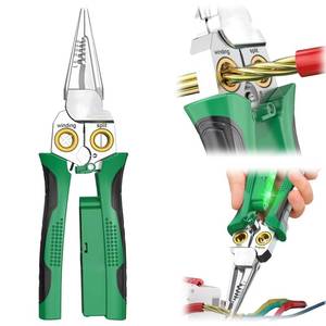 lot 19302 image: GADO Pro 8-in-1 Wire StripperCutter with Voltage Tester & Dual Alarms - Heavy Duty 12-250V ACDC Electrical Tester for HotNeutral Wires - Electrician, HVAC, Car Repair Tool (Green) - Retail $16