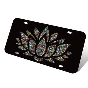 lot 19304 image: Colorful Lotus Flower License Plate, Car Decor Front License Plates with 4 Holes, Metal Car Plate, Aluminum Noverlty License Plate for MenWomen, 6�12 Inch
