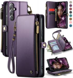 lot 19307 image: Defencase for Galaxy S25 Case Wallet with RFID Blocking Card Holder for Women, Elegant PU Leather Magnetic Snap Flip Wristlet Strap Zipper Wallet Phone Cases for Samsung Galaxy S25 5G 6.2, Purple - Retail $25