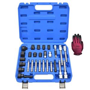 lot 19308 image: 30PCS Alternator Pulley Remove Install Tool Kit, Compatible with VW Audi Ford BMW Benz Volvo GM Toyota Buick Chevrolet, Alternator Decoupler Pulley Tool, Clutch Freewheel Removal Socket Bit Set - Retail $45