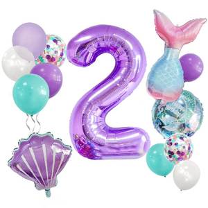 lot 19311 image: Mermaid Birthday Decorations, 13 Pcs Number 2 Balloons, Mermaid Balloons for Girls 2nd Birthday Decorations - Retail $9