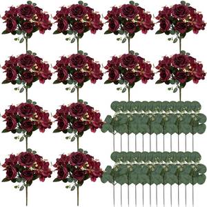 lot 19314 image: Nagobi Peony Artificial Flowers, Faux Peonies Hydrangea Eucalyptus Bouquet 12 Packs Silk Vintage Realistic Peony Floral Arrangement for Vase Wedding Centerpiece Table Home Party Decor-Burgundy - Retail $40