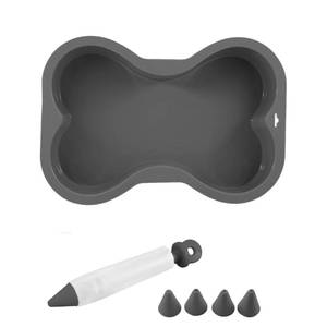 lot 19316 image: HINMAY Dog Birthday Cake Mold Silicone Bone Shape Cake Pan with Decorating Pen (Black, 7) - Retail $10