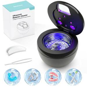 lot 19321 image: Dental Ultrasonic Retainer Cleaner Machine - Dental Cleaning Pod for Denture, Mouth Guard, Aligner, Night Guard, Braces, Toothbrush Heads, Jewelry, 45kHz Sonic Cleaner with Digital Timer & 200ML - Retail $22