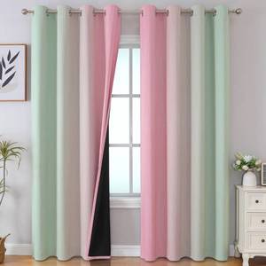 lot 19327 image: Estelar Textiler Sage Green and Pink Blackout Curtains 84 Inches Long for Living Room, Thermal Insulated Ombre Full Light Blocking Grommet Blackout Drapes for Bedroom, 52Wx84L, 2 Panels - Retail $43