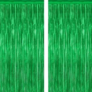 lot 19328 image: 2 Pack Tinsel Backdrop, 3.28 FTx7.05 FT Green St Patricks Day Party Decorations, Metallic Backdrop Curtains Tinsel Curtains Streamer Backdrop, Party Supplies Wall Decor for St. Patricks Party Birthday - Retail $6