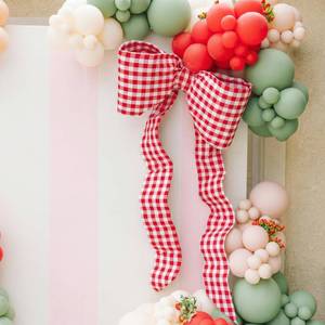 lot 19344 image: HunnmingRe Shes Ready to Pop Baby Shower Decorations 80x 37 Giant Bow Red and White Gingham Party Decor Shes About to Pop Decor Birthday Thats Amore Bridal Shower Bachelorette Party Supplies - Retail $30