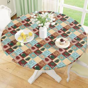 lot 19346 image: misaya Round Fitted Tablecloth with Elastic Edge, 100% Waterproof Oil Proof Plastic Table Cover, Vinyl Flannel Backed Tablecloth Fits 45-56 Round Tables for Easter, Outdoor, Picnic, Patterned Cups - Retail $19