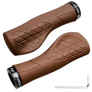 lot 19349 image: TOPCABIN Bicycles Handlebar Grips, Aluminum Lock-on Ergonomic Bike Grips, Cushion Vibrations Comfort Bike Handlebar Grips, Mountain MTB BMX Bicycles Grips for Scooter (Ergonomic Rubber(Brown)) - Retail $12