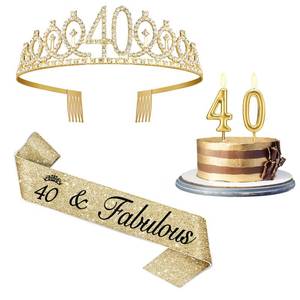 lot 19354 image: Missing Number 0 Candle 40th Birthday Decorations for Her with 40th Birthday Sash and Crown, Candles Gold, Gifts for 40 Year Old Woman - Retail $10