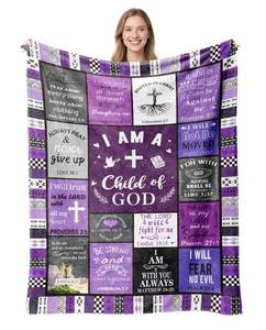 lot 19364 image: Christian Gifts for Women, Birthday Gift for Women, I Am a Child of God Blanket, Inspirational Gifts for Christians Sister, Friend, Daughter, Mom, Baptism Gifts for Girl Throw Blanket 50x60 Purple - Retail $20