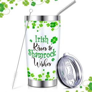 lot 19365 image: Hoolerry Irish Shamrocks Tumbler Insulated Irish Tumbler St Patricks Day Cups with Lid and Straw 20 oz Stainless Steel Tumbler Gifts for Women Men Friend Holiday Birthday Home Office Use - Retail $14