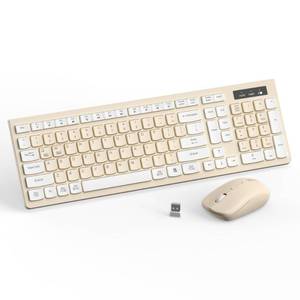 lot 19369 image: Wireless Keyboard and Mouse Combo, Full-Sized Wireless Keyboard and Adjustable DPI Mouse, 2.4GHz USB Receiver, Keyboard and Mouse for PC, Windows, Desktop, Laptop (Latte Color) - Retail $24