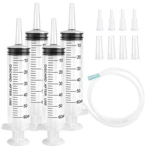 lot 19373 image: 60cc Plastic Syringe - Large Syringe for Liquid with 40 Tubing, Syringes for Liquid, 4 Pack - Retail $12