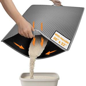 lot 19389 image: Conlun Cat litter Mat 30x22, Large Honeycomb Double Layer Waterproof Trapping Waste for Kitty Litter Box, Easy Clean Non-Slip Cat Matt on Floor, Gray - Retail $16