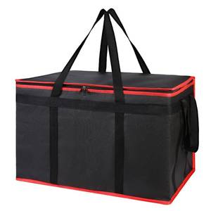 lot 19393 image: Bodaon Insulated Food Delivery Bag for Hot and Cold Meal, XXX-Large Grocery Tote Insulation Bag for CateringDrivers, Pizza Warmer, Grocery Bags, Cooler Bag, food warmers for parties (Black-Red, 1Pk) - Retail $20