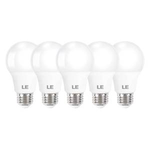 lot 19402 image: LE LED Light Bulbs 60 Watt Equivalent, 9W 800 Lumens Non-Dimmable, Daylight White 5000K, A19 E26 Standard Medium Base, 10000 Hour Lifetime 5 Count (Pack of 1) - Retail $12