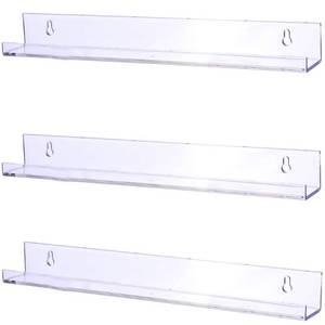 lot 19414 image: Sooyee 3 Pack 15 Inch Acrylic Invisible Kids Floating Book Shelves for Kids Room,Modern Picture Ledge Display Shelf Toy Storage Wall Shelves,Clear - Retail $13