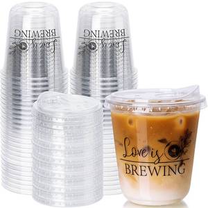 lot 19417 image: Jingmore 50 Set Plastic Round Bottom Cups with Strawless Plastic Lids Bridal Shower Coffee Drinking Cup 12oz Baby Shower Party Disposable Cups for Wedding Anniversary(Love is Brewing) - Retail $21