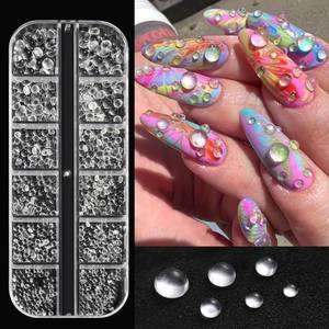 lot 19420 image: 3D Mixed Sizes Clear Bubble Beads Nail Charms Jewelry, Transparent Semi-Circular Dewdrop Water Droplets Glass Bubble Balls Flatback Rhinestones Crystal Gems for Nails Supplies DIY Crafts Decorations - Retail $6