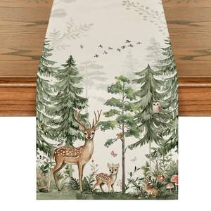 lot 19423 image: Artoid Mode Forest Deer Bunny Spring Table Runner, Seasonal Summer Kitchen Dining Table Decoration for Home Party Decor 13x72 Inch - Retail $10