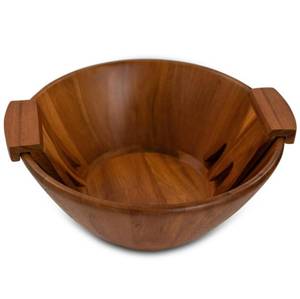 lot 19428 image: Joline Designs Acacia Wood Salad Serving Bowl Set �� Large Wooden Bowl with Forks for Salads, Fruits & Meals �� Easy to Clean, Food-Safe, Perfect for Entertaining & Gift Giving - Retail $46