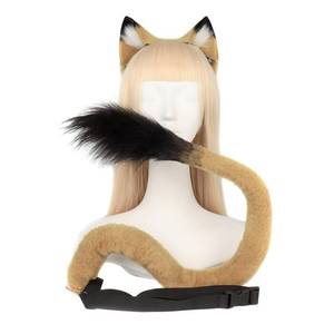lot 19431 image: Eforcase Fake Lion Tail Ears Headwear Set, Faux Fox Animal Tail Headbands Hair Clips for Women Halloween Costume Cosplay Set - Retail $27