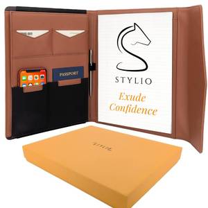 lot 19439 image: STLYIO Trifold Padfolio - Magnetic Closure. Stretchable Compartment for Tablet, Documents. Elastic Pockets for Phone, Gadgets, Passport, Travel Documents. Letter-Sized Notepad and Gift Box Included. - Retail $35