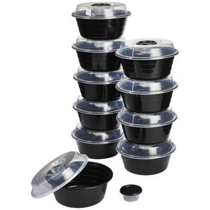 lot 19443 image: GoodCook 4-Cup Meal Prep Bowls Set with Lids and Dressing Cup, Microwavable Food Storage Containers for Meal Prepping, Set of 10, Black - Retail $13