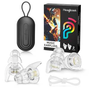 lot 19447 image: Hearprotek Concert Ear Plugs, 2 Pairs High Fidelity Musician Ear Plugs for Concerts Loud Music-Noise Reduction Ear Protection Reusable Earplugs for Rave,Festival,Music,Tinnitus Relief,Clear - Retail $19