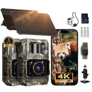 MAXDONE Solar Trail Camera 2 Pack - 4K 64MP WiFi Bluetooth Solar Deer Camera with Night Vision Motion Activated, Game Camera IP66 Waterproof, Wildlife Cameras Built-in Battery Rechargeable Power - Retail: $120