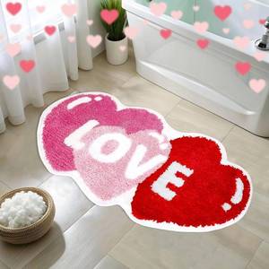 lot 19458 image: Mini Valentines Bathroom Rug Non-Slip Love Shaped Heart Rug Pink Red Toilet Shower Mat Cute Decor for Bedroom Porch Entryway Floor Door Kitchen Washable Carpet for Home Living Room Decorations - Retail $10