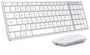 lot 19459 image: seenda Bluetooth Keyboard and Mouse Combo for Mac, SKM64-2 Rechargeable Slim Wireless Keyboard Mouse Compact, 3 Multi-Device Connection, Compatible for Mac, MacBook ProAir, iPad, White Silver - Retail $50