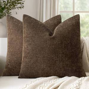 lot 19468 image: Woaboy Set of 2 Textured Throw Pillow Covers Decorative Soft Accent Square Pillowcases Neutral Farmhouse Cushions Modern Home Decor for Couch Sofa Bedroom Living Room 22x22 Inch,Chocolate - Retail $24