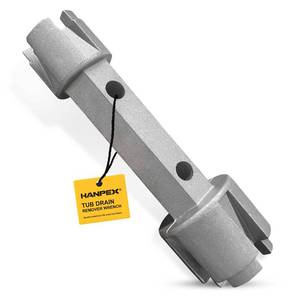 lot 19485 image: Hanpex Tub Drain Remover Wrench - Dual Ended for Bath & Shower Drains, Closet Spuds - Heavy Duty Aluminum - Retail $10