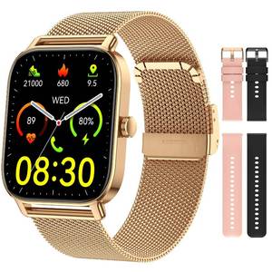 lot 19497 image: Smart Watch for Women Men Fitness Waterproof Make Answer Call Digital Mens Watches Running Pedometer Smartwatch for Android Phone iPhone Samsung Compatible Heart Rate Monitor SpO2 Step Tracker Gold